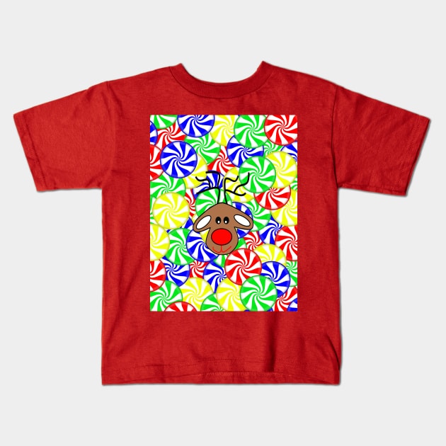 CHRISTMAS Candy Reindeer Xmas Kids T-Shirt by SartorisArt1